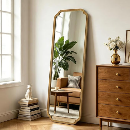 WallBeyond Full Length Mirror Wall Mounted 65"x22", Rustic Wooden Frame Floor Mirror, Large Full Body Mirror for Bedroom, Leaning or Hanging Against Wall, Natural Solid Wood