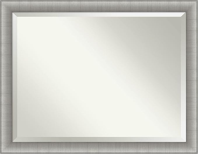 Amanti Art Silver Bathroom Mirror for Over Sink, 35x45 Elegant Brushed Pewter Rectangle Vanity Mirror, X-Large Casual Frame, Hangs Horizonally and Vertically, Bathroom Wall Decor, Beveled Edge