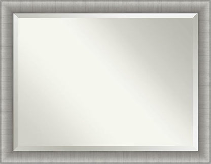 Amanti Art Silver Bathroom Mirror for Over Sink, 35x45 Elegant Brushed Pewter Rectangle Vanity Mirror, X-Large Casual Frame, Hangs Horizonally and Vertically, Bathroom Wall Decor, Beveled Edge