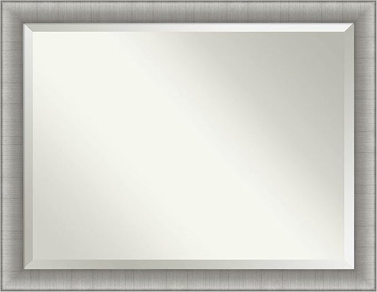 Amanti Art Silver Bathroom Mirror for Over Sink, 35x45 Elegant Brushed Pewter Rectangle Vanity Mirror, X-Large Casual Frame, Hangs Horizonally and Vertically, Bathroom Wall Decor, Beveled Edge