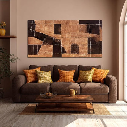 LEVERUP Large Abstract Wall Art Geometric Block Wall Artwork Black and Gold Wall Decor for Living Room Bedroom Office 29×58 Inch Textured Hallway Decorations