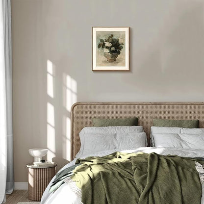 Uniro Vintage Floral Wall Art Framed, Neutral Flower Still Life Oil Painting, White Roses Canvas Prints Artwork with Antique Frame, Farmhouse Wall Decor for Bedroom, Kitchen, Shelf, Bathroom Wall Decor, Cottagecore Room Decor - 10x12Inch