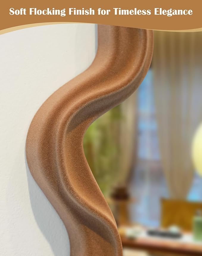 Irregular Wall Mirror Living Room Decor, Cloud Decorative Mirrors with Flocking Touch, Modern Wavy Mirror for Hallway Entryway Staircase Bedroom, Over the Door Wall Art Decoration (Brown)