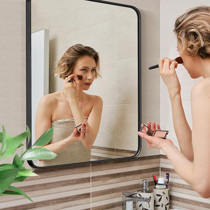 NEWBULIG 24"x36" Black Wall Mirror, Bathroom Mirrors for Over Sink, Matte Metal Framed Vanity Mirror with Tempered Glass, Entryway, Living Room, Bedroom