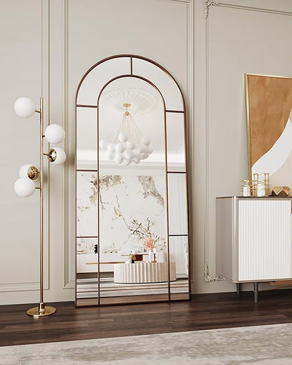 Antok 71" x 32" Full Length Mirror, Floor Mirror Arched Window Decorative Mirror, Metal Framed Decor Farmhouse Floor Mirrors Art Pane Mirrors Wall Decor for Bedroom, Living Room, Entryway Bronze