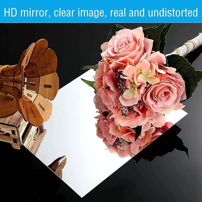 16"x12" Acrylic Mirror Sheet, Flexible Non Glass Body Mirror Tiles Large Self Adhesive Mirror Stickers for Bathroom Bedroom Home Wall Decor (1pc)