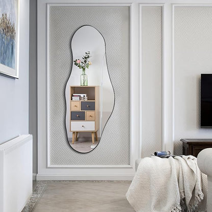 Large Irregular Mirror, 55"x22" Asymmetrical Wall Mirrors with Metal Frame, Big Abstract Mirror Decorative, Modern Unique Shaped Mirrors for Living Room Bathroom Bedroom Hallway Entryway