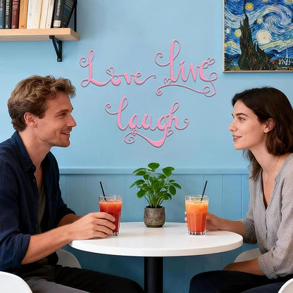 ESTART 3 Pieces Black Metal Letter Sign Decor 'Live Laugh Love' WordArt Wall Art Decor for Home Indoor Outdoor Bedroom Living room Bathroom and Office (Pink)