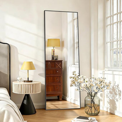 Mirror Full Length 56"x15" Full Body Floor Mirror with Stand, Shatterproof Glass, Aluminum Alloy Frame, Free Standing Wall Mounted or Leaning Rectangle Mirrors for Bedroom Living Room Entryway