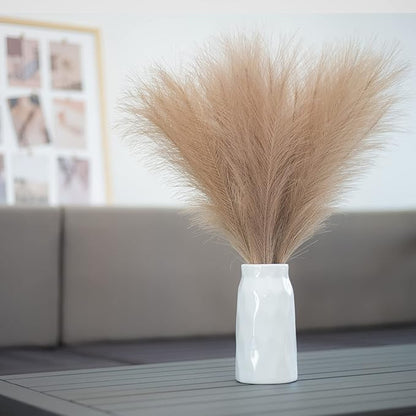 Faux Pampas Grass, 18"/45cm Artificial Pampas Grass Fluffy 6 Stem pompous Grass Flower Arrangement for Boho Home Wedding Decoration (White)