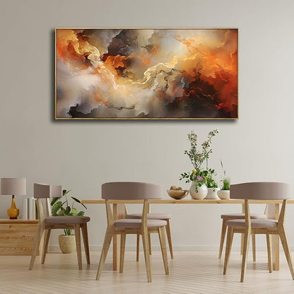 VHMING Abstract Wall Art Framed Ready to Hang Home Decor Orange White Artwork Wall Art Prints Canvas Painting Large Size for Living Room Bedroom Office Decoration 30"x60"