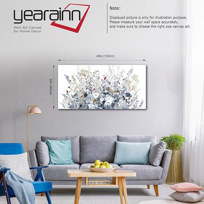 Yearainn Watercolor Botanical Floral Canvas Art, 48"L x 24"W, for Living Room, Bedroom, Office, Wall Decor