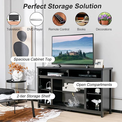 Tangkula TV Stand for TVs up to 65", Media Console Table w/Adjustable Shelf & Cable Management Holes, Modern TV Cabinet, Wooden TV Table, Entertainment Center for Living Room (Black)