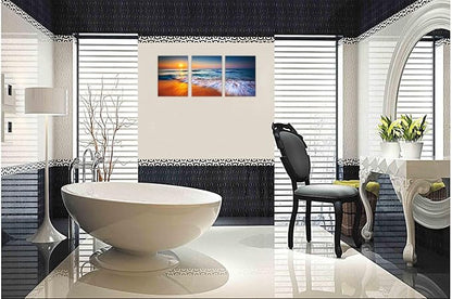 TutuBeer 3 Pcs Ocean Pictures Beach Pictures Beautiful Sunrise over the Sea Picture Print on Canvas Wall Decor Beach Picture Ocean Wall Art Stretched and Framed 12" x 16" x 3 Pcs