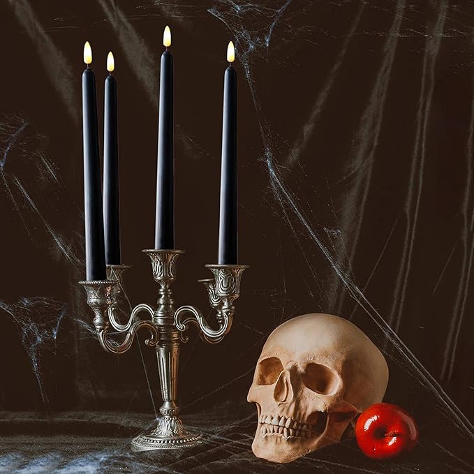 NONNO & ZGF 10 Pack Black 11'' LED Wax Covered Taper Candles with 2 Remote Control, Flameless Battery Operated Decor Candle, Warm White LED