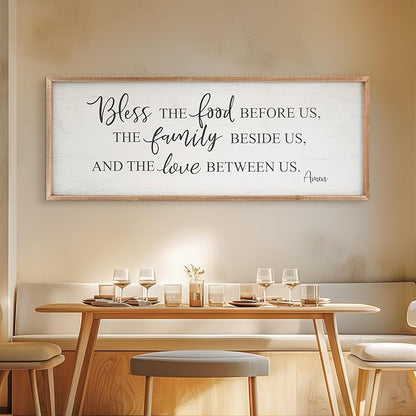 Bless The Food Before Us Home Decor Wall Sign For Family Kitchen Farmhouse Dining Room Vintage Rustic Retro Boho Wood House Wall Art Decoration For Living Room Bedroom 40 x 15 Inch brown