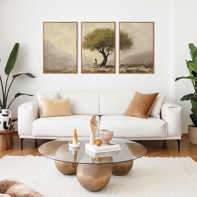 HLNIUC Jesus Sitting Under Olive Tree Canvas Wall Art,Religious Christian Wall Decor(24x36x3),Easter God Bible Story Framed Artwork,Vintage Garden of Gethsemane Prints for Church,Living Room,Bedroom