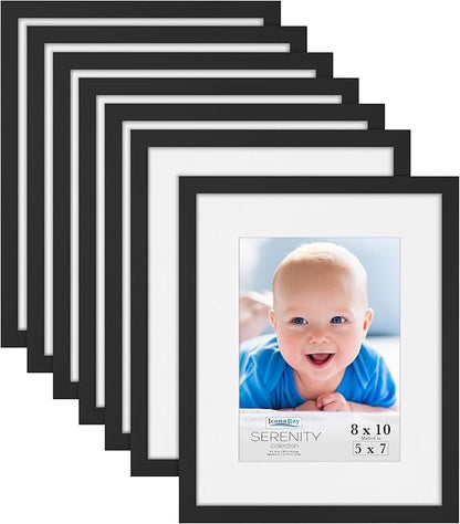 Icona Bay 8x10 Picture Frames w/Removable Mat for 5x7 Photos (Black, 10 Pack), Sleek Modern Style Frames, Table Top or Wall Mount, Serenity Collection