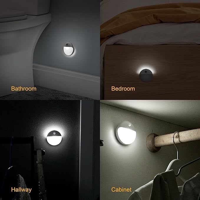YUNLEX 4 Pack Battery Night Light, Toilet Lights, 2.6" Small Motion Senor Light, Stick on Lights, 3 Light Modes, Dimmable LED Nightlight for Closet, Stairs, Garage, Cabinet, Toliet, Daylight White