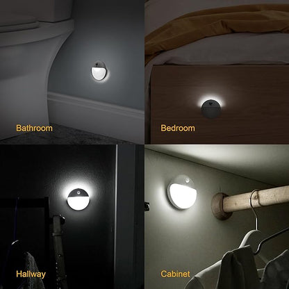 YUNLEX 4 Pack Battery Night Light, Toilet Lights, 2.6" Small Motion Senor Light, Stick on Lights, 3 Light Modes, Dimmable LED Nightlight for Closet, Stairs, Garage, Cabinet, Toliet, Daylight White
