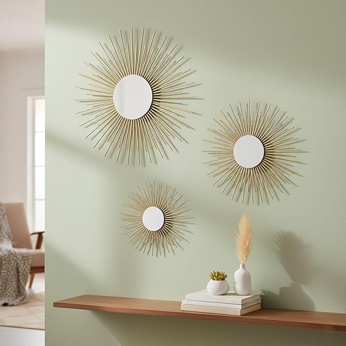 AIM & GGKK Gold Metal Wall Decor, Set of 3 Modern Metal Wall Art for Living Room, Minimalist Contemporary Gold Decor for Bedroom, Boho Accent Home Decoration