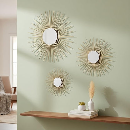 AIM & GGKK Gold Metal Wall Decor, Set of 3 Modern Metal Wall Art for Living Room, Minimalist Contemporary Gold Decor for Bedroom, Boho Accent Home Decoration