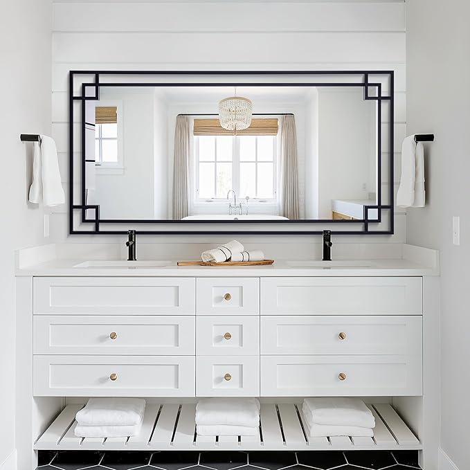 Chende Rectangular Black Mirror for Decor, 59''x30'' Large Living Room Mirror with Metal Frame, Modern Decorative Mirror for Bathroom Entryway, Horizontal/Vertical Hanging