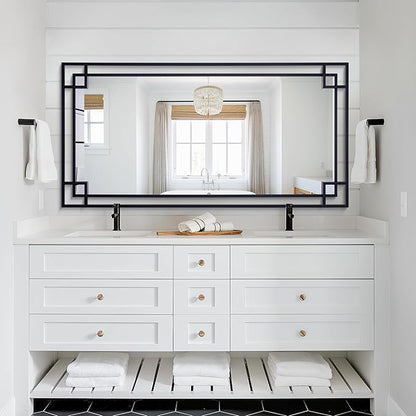 Chende Rectangular Black Mirror for Decor, 59''x30'' Large Living Room Mirror with Metal Frame, Modern Decorative Mirror for Bathroom Entryway, Horizontal/Vertical Hanging