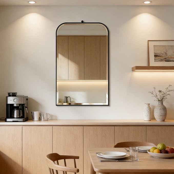 POZINO Rectangle Beveled Mirror, 22"x35" Premium Bathroom Mirror Over Sink, Vanity Mirrors with Stainless Steel Frame, Modern Wall Mirrors for Living Room Bedroom Entryway Hallway Fireplace