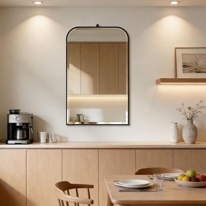POZINO Rectangle Beveled Mirror, 22"x35" Premium Bathroom Mirror Over Sink, Vanity Mirrors with Stainless Steel Frame, Modern Wall Mirrors for Living Room Bedroom Entryway Hallway Fireplace