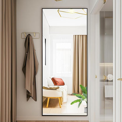Sweetcrispy 64"x21" Full Length Mirror, Full Body Mirror with Aluminum Alloy Thin Frame, Leaning or Standing, Suitable for Bedroom, Livingroom, Cloakroom, Black