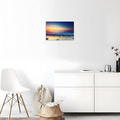 TutuBeer 1 Panel Beach Home Beach Decor Sea Wall Art for Home White Ocean Sea Sunrise with Deep Blue Sky Ocean Pictures Seascape Art for Wall Seascape Art 24" x 36" x 1 Piece
