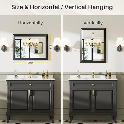 Briivue 22x30 Inch Black Bathroom Mirror for Wall, Thick Metal Framed Rectangle Mirrors for Over Sink, Bedroom, Living Room, Entryway, Anti-Rust, HD Tempered Glass
