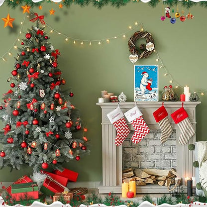 Christmas Metal Tin Sign 8x12 Inch - Merry Christmas Arctic Bear & Penguin Holiday Decor For Indoor Outdoor Use, Festive Wall Decoration For Home, Office, Xmas Tree Ornament Gift