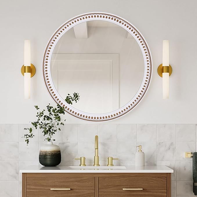 HOITUZYUS 24 Inch Rustic Round Wall Mirror, Farmhouse Wooden Circle Bathroom Vanity Mirror for Entryway, Living Room, Bedroom & Hallway Home Decor