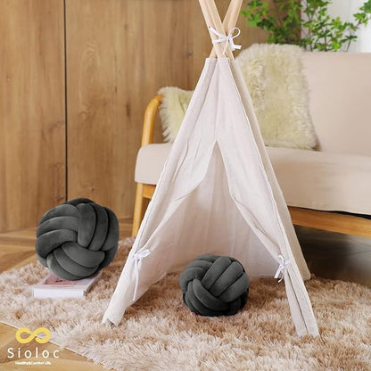 Sioloc Soft Knot Ball Pillows,Round Throw Pillow Cushion Home Decoration Plush Pillow,Throw Knotted Pillow Handmade Round Plush Pillow（7.8inches,Dark Grey）