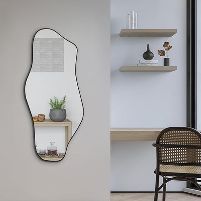 Irregular Wall Mirror, 40"x17.7" Asymmetrical Frameless Mirrors, Modern Cloud Shaped Mirrors for Living Room Bedroom Hallway Entryway, Horizontal or Vertical Hanging