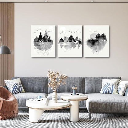 hyidecorart Canvas Wall Art For Living Room Wall Decor For Bedroom Office Decoration Black And White Abstract Wall Painting Geometry Mountain Prints Wall Pictures Artworks Room Home Decor 3 Piece