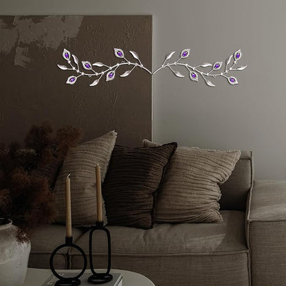 sxnzequnze 2 Sets Leaf Wall Art for Home Metal Bling Rhinestones Ready to Hang Tree Branch Leaves Olive Vine Wrought Iron Hanging Sculpture Pieces Wall Decor Pcs - 16.5in