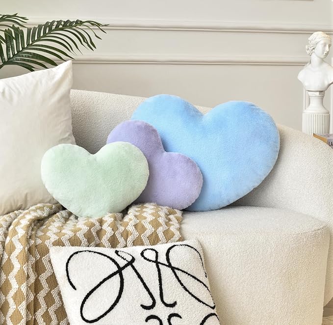 Petrella Heart Pillow Cute Fuzzy Pillows Throw Pillows for Bed Livingroom Home Decor Cushion Decorative Aesthetic Preppy Pillows Blue,Small 13"x10"