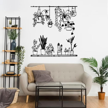 Pigort Metal Botanical wall Art- Farmhouse Leaves Wall Decor Black Minimalist Flower Wall Decors for Living room Bathroom Bedroom Dining Room - Housewarming Gifts Set Of 4