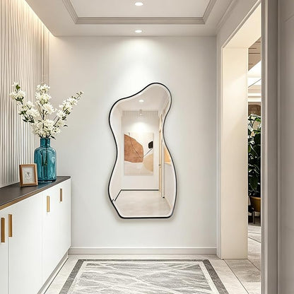 POZINO Irregular Beveled Mirror, 53"x25" Large Asymmetrical Aesthetic Wall Mirror with Metal Frame, Modern Premium Organic Shaped Mirrors for Living Room Bedroom Hallway Entryway, Leaning/Wall-Mount