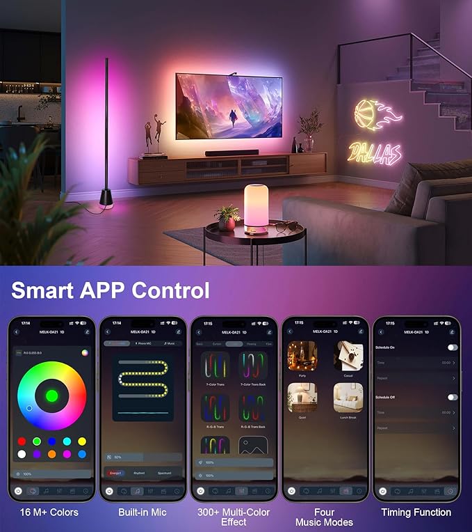 Ericlin Corner Floor Lamp, Smart RGB LED Corner Lamp with App and Remote Control, 16 Million Colors & 68+ Scene, Music Sync, Timer Setting,Ideal Standing Lamp for Living Rooms,Bedrooms,Gaming Rooms