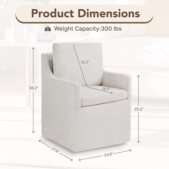 KISLOT Upholstered Dining Chairs Set of 1, Modern Dining Room Chairs with Casters & Washable Cover, Rolling Accent Chair with Hidden Storage for Kitchen, Farmhouse, Living Room, Linen Fabric, 1 Box
