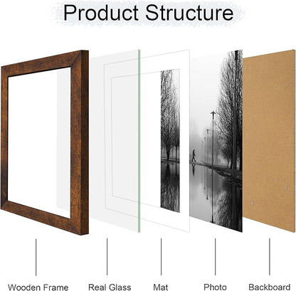 iRahmen 8x12 Picture Frame with Mat 6x8 - High Definition Real Glass Wooden Photo Frames for Tabletop Display and Wall Mounting (Dark Brown, Set of 2)