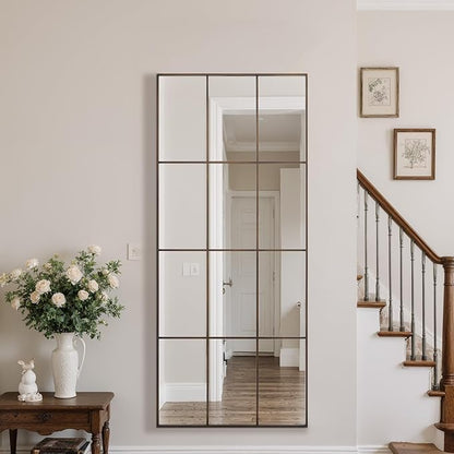 Anpark Windowpane Mirrors Full Length 65"x24" Wall Mounted Bronze Art Pane Mirror Farmhouse Decorative Floor Mirrors Leaning Hanging Wall Mirror for Bedroom Living Room Entrance