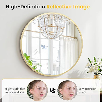 GarveeHome Gold Circle Mirror for Bathroom, 24 Inch Aluminum Alloy Frame Round Mirror, High Definition Eco-Friendly Round Bathroom Mirror for Over Sink, Wall Mirror for Entryway, Bathroom, Vanity