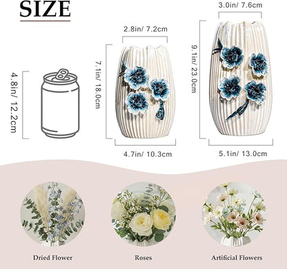 Small White Vase - 7 Inch Modern Ceramic Vases for Centerpieces, Minimalist 3D Sculpted Flower Vase for Home Decor, Kitchen, Dining Table, Shelf, Wedding Decor