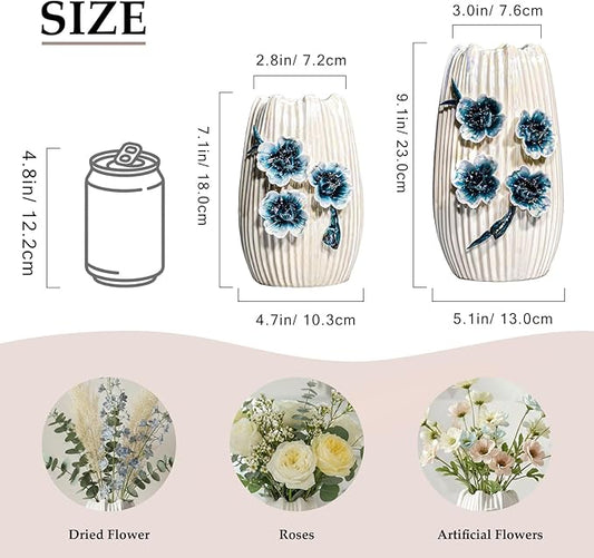 White Flower Vase - Boho Ceramic Vase for Living Room, Modern Decorative Vases Home Decor, Bathroom,Table Centerpiece, Bookshelf, Valentines Table Decor