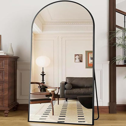 OGCAU Full Length Mirror, 76"x34" Arched-Top, Hanging or Leaning, Floor Length Full Body Standing Mirror, Wall Mounted with Aluminum Frame for Living Room (Black)